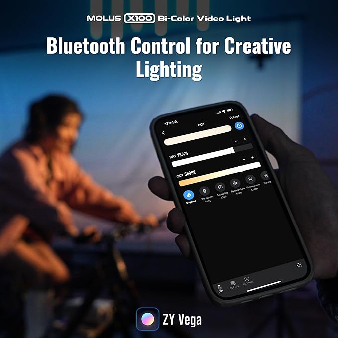 ZHIYUN MOLUS X100 Bi-Color Standard 100W Video Light [Official] V2 Upgraded Version Professional Photography Lighting Portable Continuous Output Lighting 2700~6500K CRI≥95 TLCI≥97（No Battery）