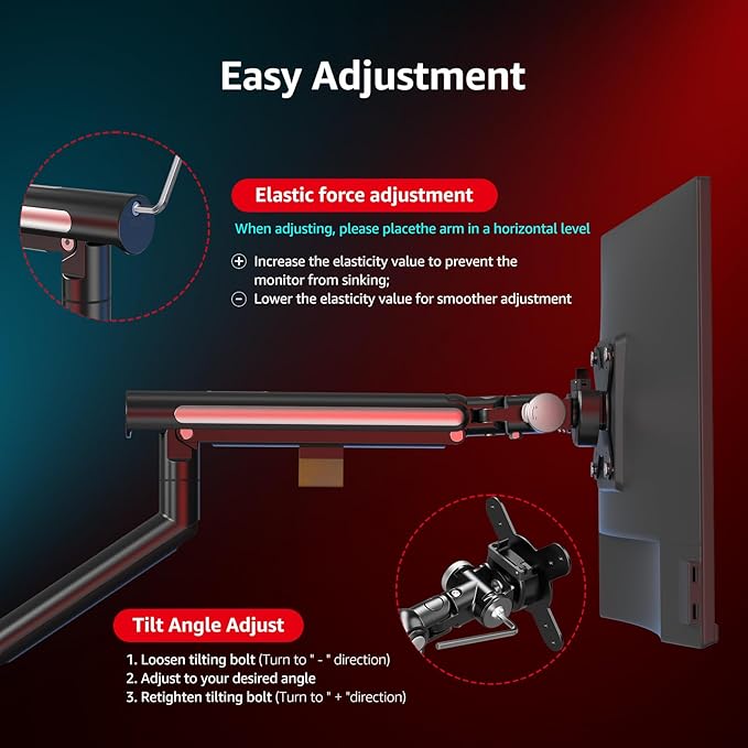 Monitor Arm Stand, 24 to 43 Inch Single Monitor Mount, C Clamp Only, Mechanical Spring Desk Mount, Holds 6.6-26.4 lbs, Fit 75x75/100x100 VESA,(Black)