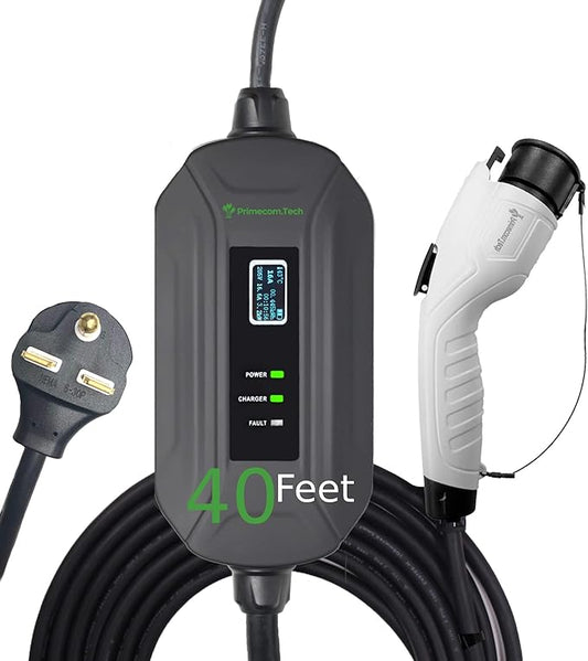 PRIMECOM Level 2 Electric Vehicle (EV) Charger (220V / 240Volt, 16Amp) Portable EVSE Smart Electric Car Charger, 30', 40', and 50 Feet Lengths (NEMA 6-30P, 40 Feet)