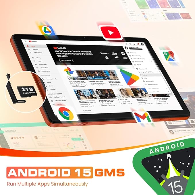 10 inch Tablet, Android 15 Tablet, 12GB RAM 128GB Storage, Expandable up to 2TB, with Foldable Stand Case, Octa-Core Processor, IPS HD Display, Wi-Fi 6 & Bluetooth 5.4, Widevine L1, 6000mAh Battery