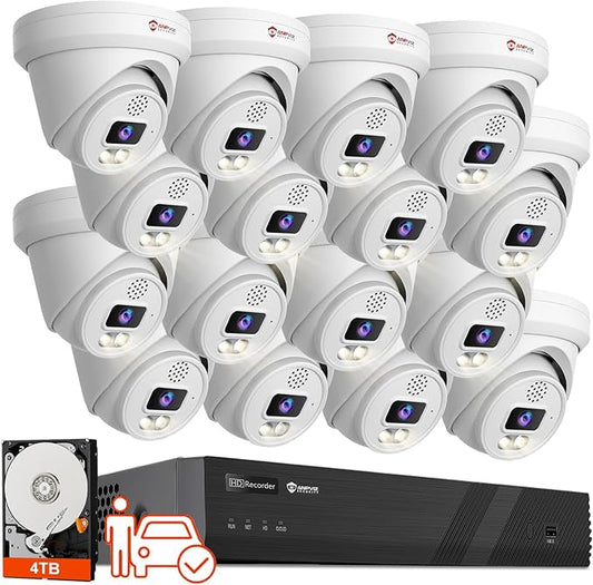Two Way Audio, Anpviz 16CH PoE Security Camera System, AI Human Vehicle Motion Detection, 16x 6MP PoE IP Cameras for Business Home, 12MP 16CH POE NVR Pre-Installed 4TB HDD for 24/7 Recording, NDAA