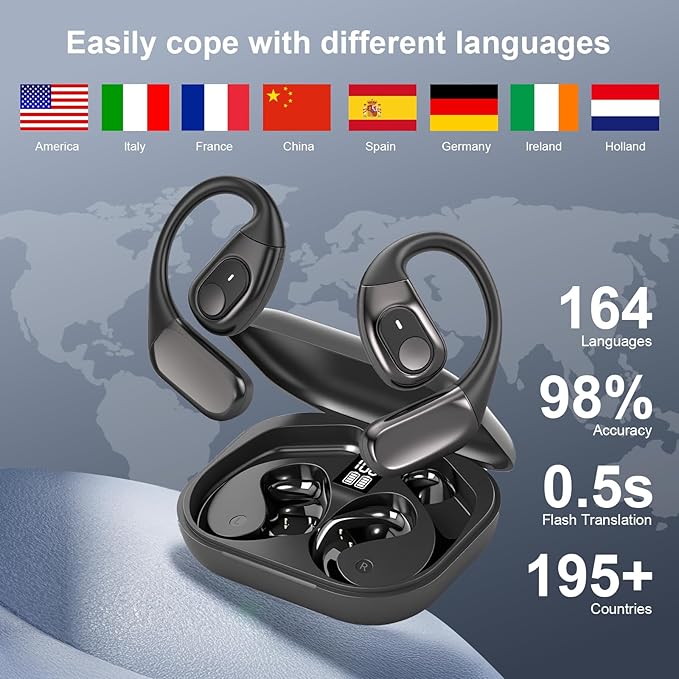 AI Translation Earbuds Real Time, 3-in-1 Translator Earbuds 164 Languages & Accents, Audifonos Traductores Inglés Español,Open Ear Wireless Headphones with Charging Case fit iOS & Android