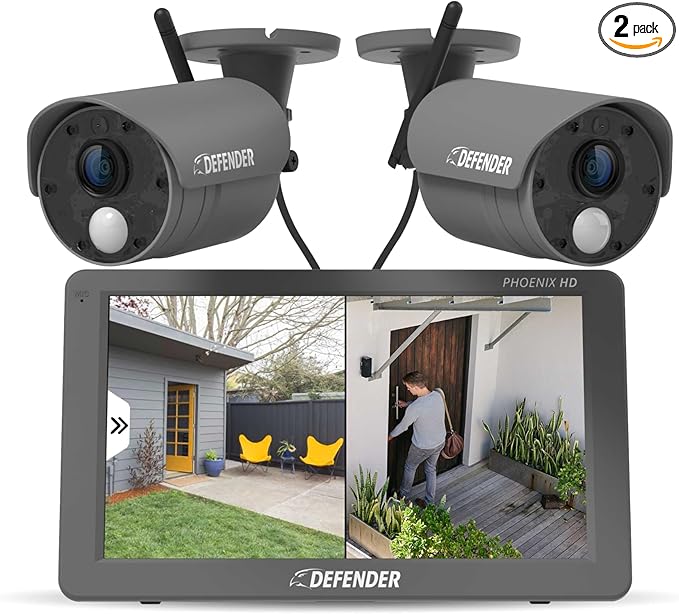Defender PhoenixHD Wireless Security Camera System with 10.1” Touchscreen Monitor, 2 Outdoor 1080P HD Night Vision Cameras, Plug & Play Home Security System, Two Way Talk, No WiFi Required