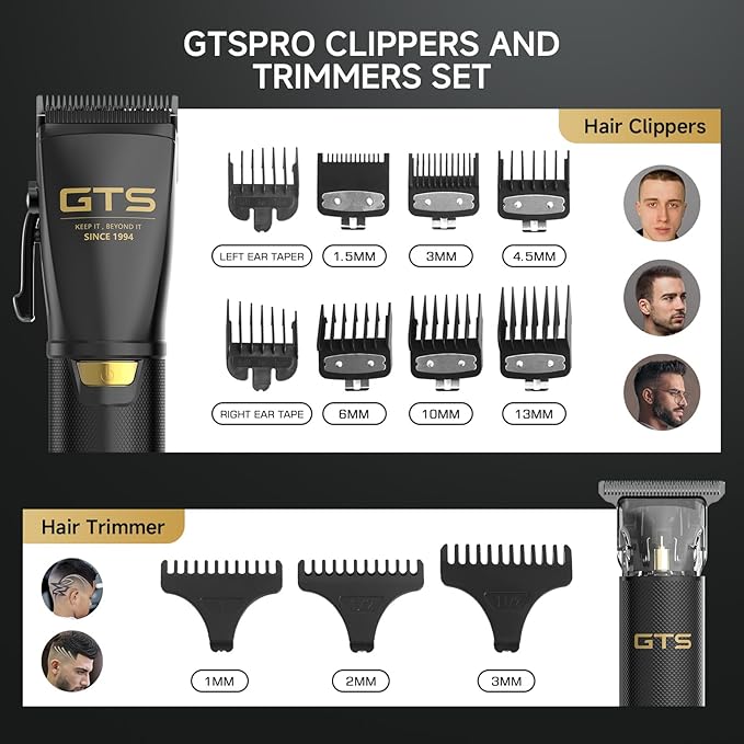 GTS Hair Clippers for Men Professional, Beard Trimmer Kits & Sets, Cordless Mens Hair Trimmer, Electric Shavers, Haircutting Machine with LED Display, for Barber 4 in 1