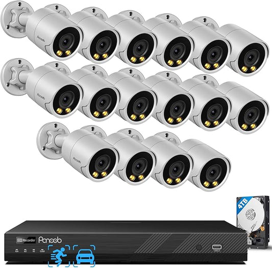 16 Channel Security Camera System for Business, 4K 16CH PoE NVR 4TB HDD,16x 5MP Wired IP PoE Cameras Outdoor, Smart Color Night Vision, Human Vehicle Detection, Built-in microphone,PB38F1616-5M