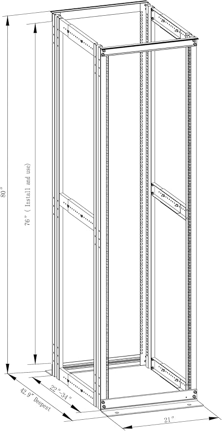 4-Post 42U Open Frame Server Rack for 19" IT Network Equipment & A/V Devices，22"-34" Adjustable Depth，Heavy Duty Free Standing Rack for Servers & AV Gear 4POST-N42U
