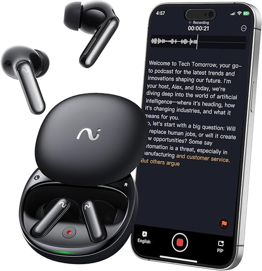 RecDot AI Voice Recorder Earbuds, viaim AI Meeting Assistant with Transcription, 78 Languages, FlashRecord, to-Do Lists & Summaries with viaim AI, 48dB ANC for Meetings, Interviews & Lectures, Black