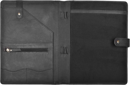 Genuine Leather Portfolio â Sleek Black Professional Organizer & Resume Folder, Antique Leather Business Document Padfolio with Writing Pad, Ideal Gift for Men & Women