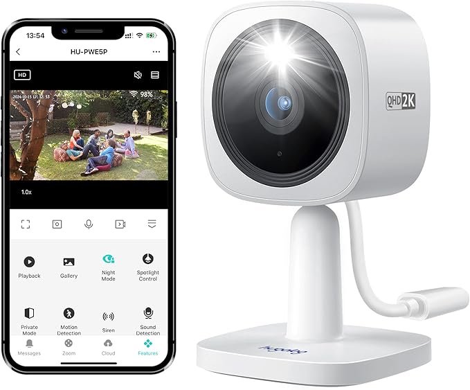 Hugolog 2K 3MP Outdoor Indoor Security Cameras for Home Security, Home Camera with Starlight Color Night Vision,Built-in Spotlight,Motion Detection,2-Way Talk,US Cloud & Local Storage,Works with Alexa