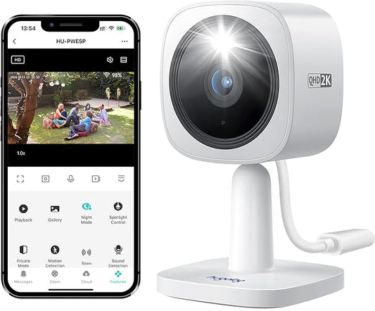 Hugolog 2K 3MP Outdoor Indoor Security Cameras for Home Security, Home Camera with Starlight Color Night Vision,Built-in Spotlight,Motion Detection,2-Way Talk,US Cloud & Local Storage,Works with Alexa