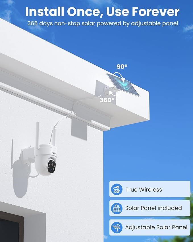 5MP Solar Security Camera Outdoor, Wireless Battery Powered Security Camera with 360°View, Pan and Tilt, Color Night Vision with Floodlight,PIR Human Detection,Compatible with Alexa(2 Pack)