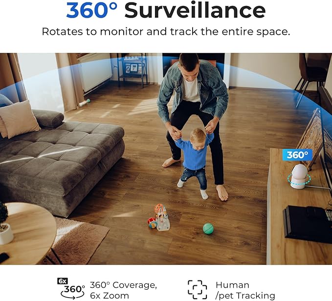 IMILAB C40 4K Indoor Security Camera, Room Camera for Pet/Kid/Baby Monitoring, 5G WiFi 360 View Indoor Cam, Person Pet Track, Color Night Vision, AI Detection, SD/Cloud Storage, No Monthly Fee
