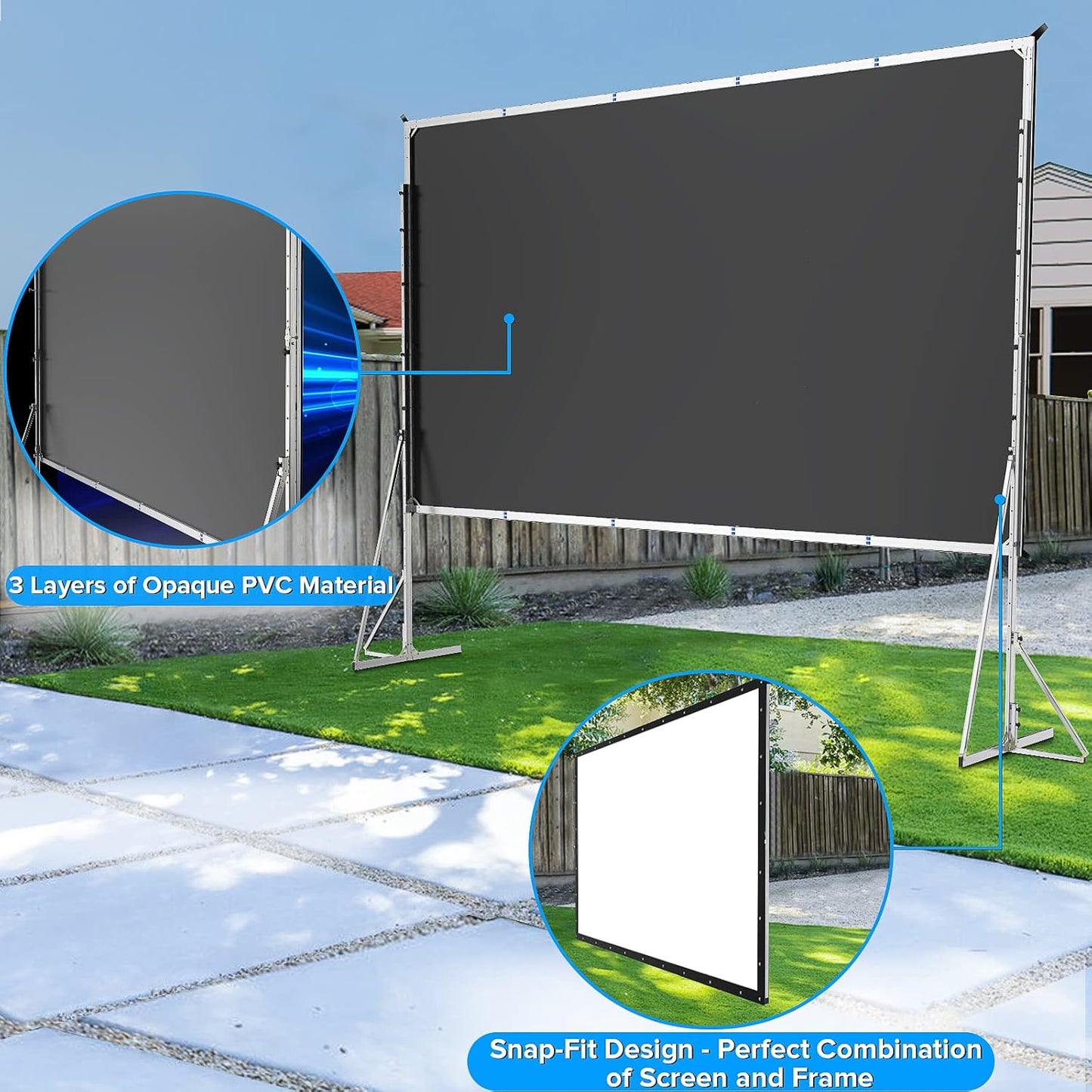 250 inch Projector Screen with Stand, Upgraded 3 Layers PVC 16:9 Large Outdoor Projector Screen, Portable Outdoor Movie Screen with Carrying Bag for Large Commercial Performance