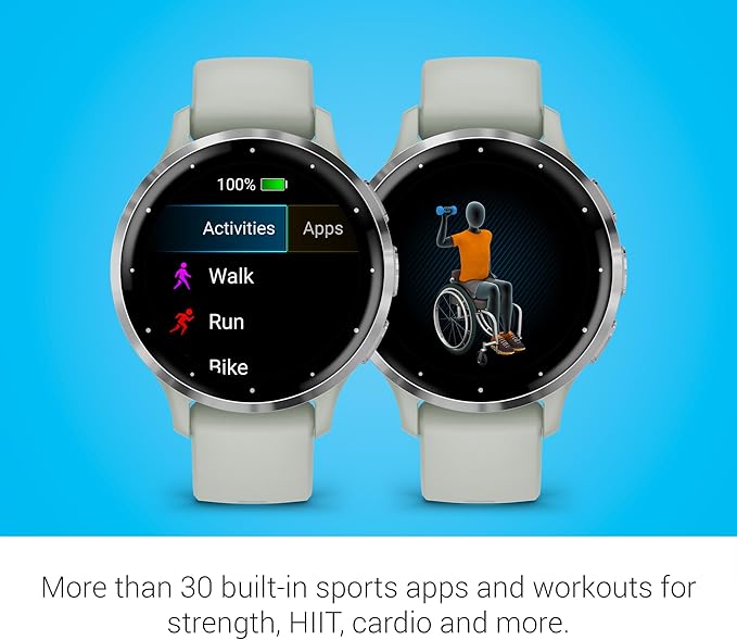 Garmin Venu 3S Running GPS Smartwatch with AMOLED Display, Advanced Health, Fitness Features, Up to 14 Day Battery Life with Signature Series Modern Power Stand | Silver with Sage Gray Silicone Band