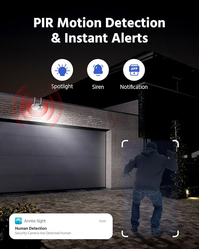 ANNKE 5MP Solar Wireless Security Camera Outdoor,Surveillance Home System,4CH and 2 Bullet Cam-Kit 4MP 2K, Color Night Vision, Spotlight Smart Alarm, PIR&Human Detection, 2-Way Audio, 64GB Memory Card