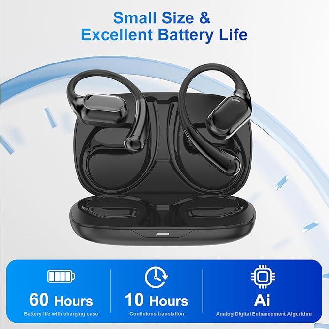 Language Translator Earbuds, Two Way Real-time Translation Device with 138 Languages Online Voice Translation, Digital Display, High Accuracy G57 (Pale Black)