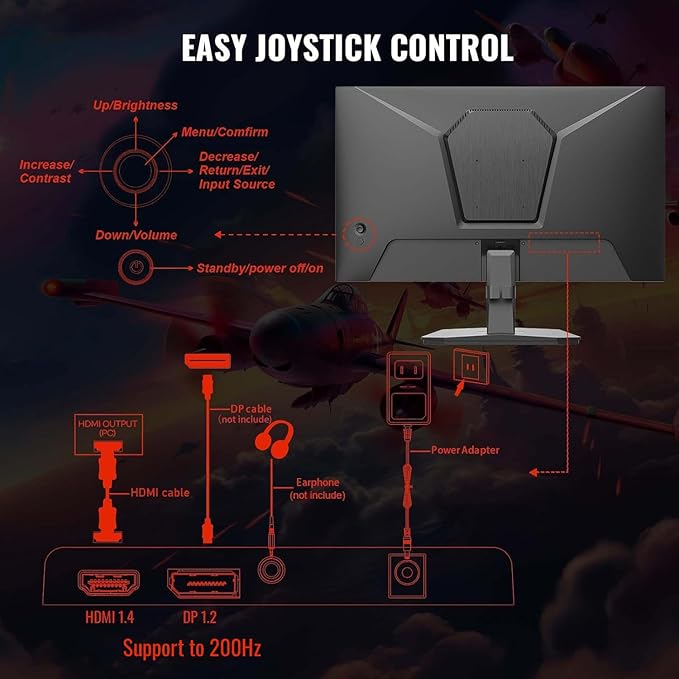 SANSUI 24 Inch Gaming Monitor 200Hz 180Hz 1Ms FreeSync HDR 110% sRGB FHD 1080P Computer Monitor HDMI DP Ports Eye Care Frameless VESA Mount Cable Management (ES-G24F4L HDMI Cable Included)
