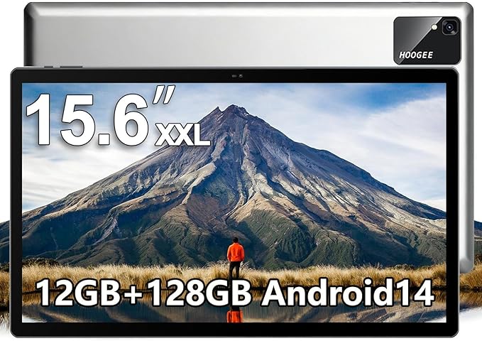 15.6 Inch Pro Tablet Android 14 Large Tablets 2025 Helio G99 Octa-Core 12GB, 1TB Expandable, 12000mAh 30W Fast Charge (inch, 15.6, Silver, 128, GB)
