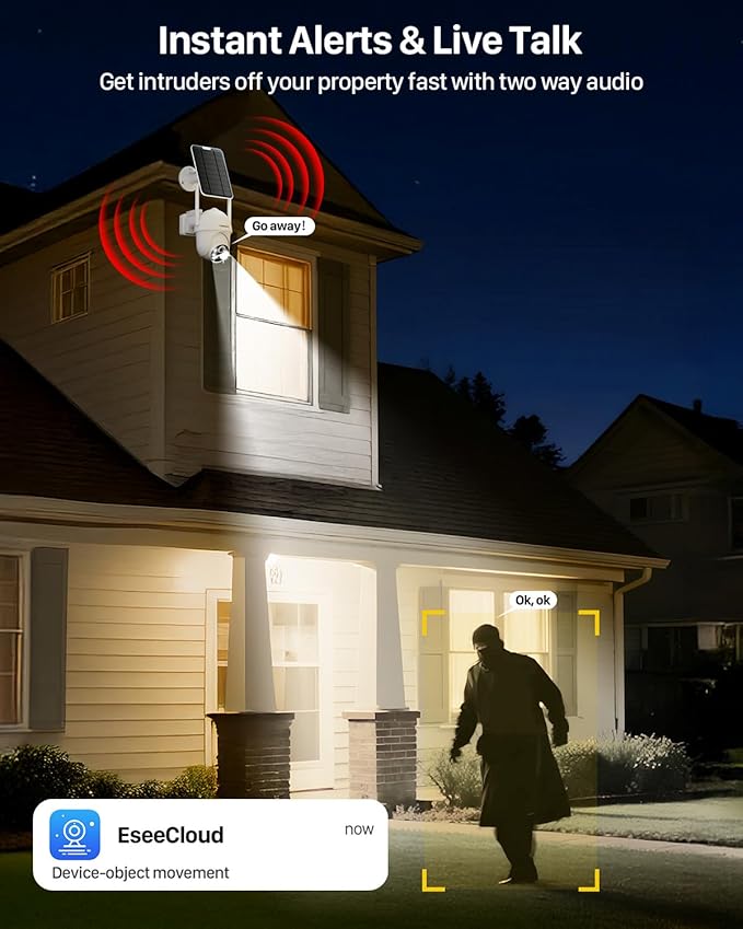 4G LTE Cellular Security Camera Includes 64GB Memory Card & SIM Card(Support Verizon/AT&T/T-Mobile), No WiFi Security Camera Solar Powered with 360° Live View, 2K Color Night Vision
