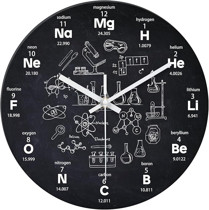 XNM Chemical Large Wall Clocks Battery Operated 16 Inch Black Round Clock for Classroom Glass Analog Wall Clock Silent