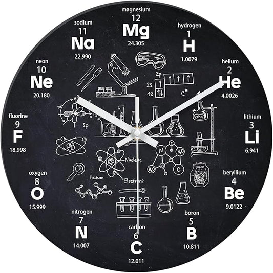 XNM Chemical Large Wall Clocks Battery Operated 16 Inch Black Round Clock for Classroom Glass Analog Wall Clock Silent
