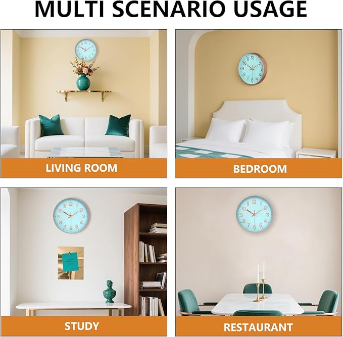 Wall Clock, 8 Inch Wall Clocks Battery Operated, Round Modern Non Ticking Silent Digital Analog Small Wall Clock for Bedroom Living Room Kitchen Office Gym Classroom Outdoor Clocks, Blue