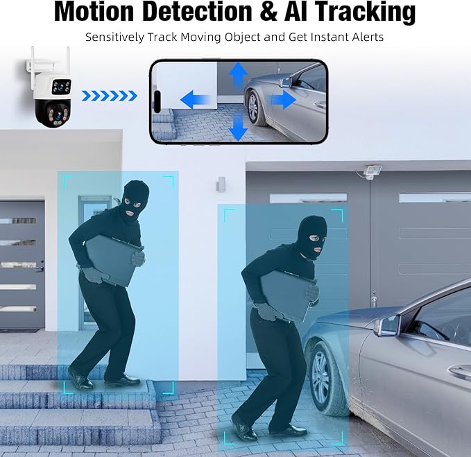 Fuers 6MP Wireless Security Camera, Surveillance Cameras Dual Lens Linkage,360°View,Human Detection,Auto Tracking,Light Alarm,Night Vision,Two-Way Audio,Outdoor Indoor IP66 WiFi Camera