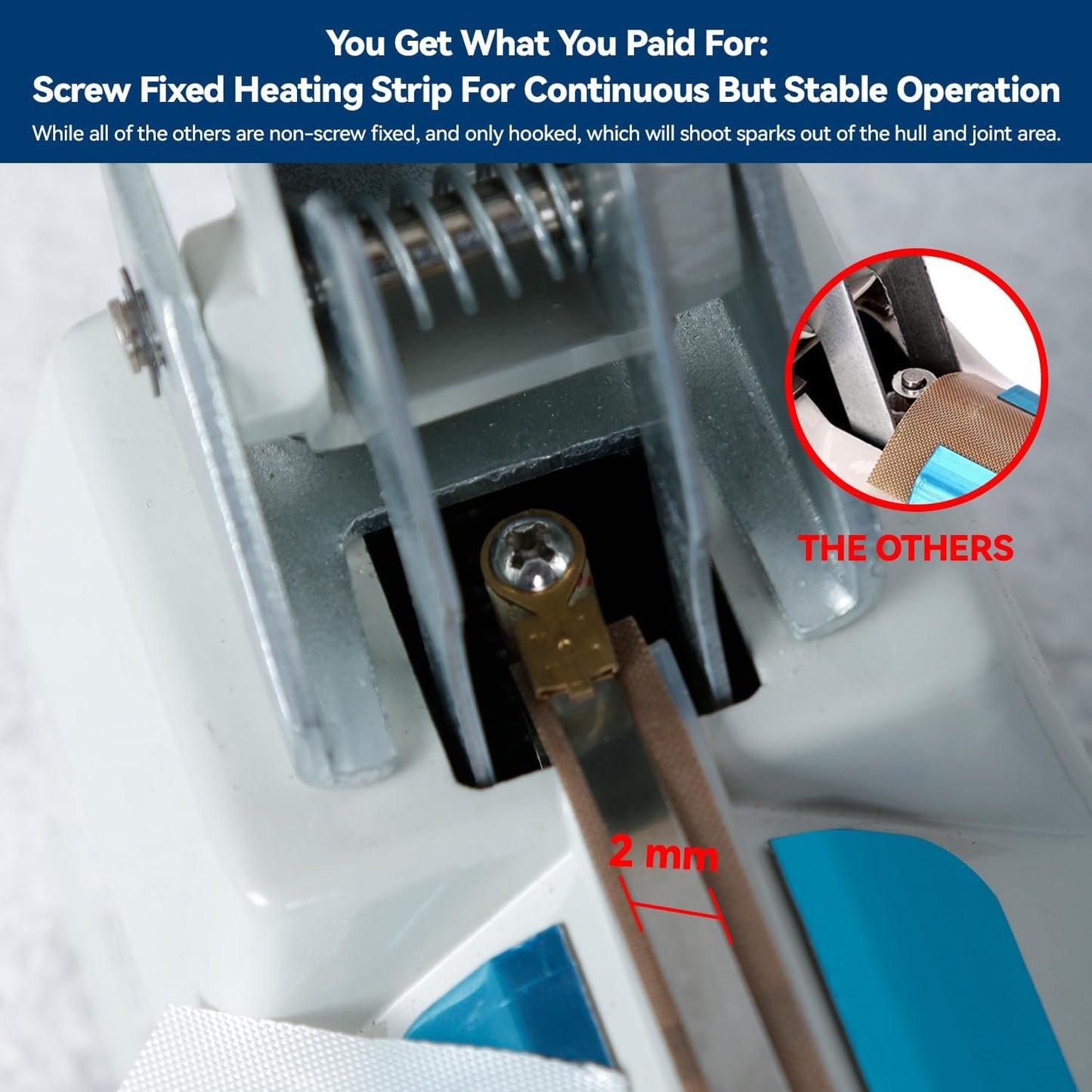 Sealer Pro, Patented 8-inch Impulse Heat Sealer, 2-mm Sealing Width Super Heavy Duty Bag Sealing Machine with Extra 2 Replacements, 1Fuse Included, White
