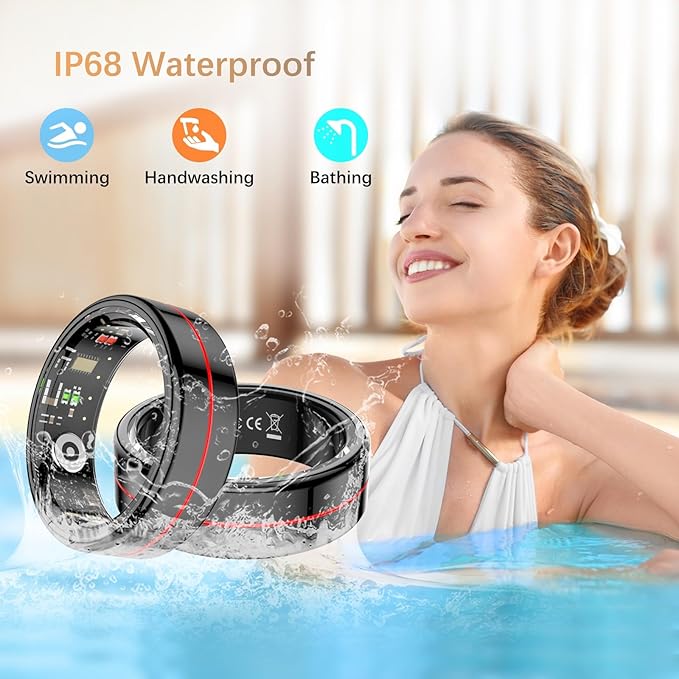 Fit Ring, Smart Health Rings for Women Men with Heart Rate,Blood Oxygen,HRV,Stress Level, Sleep Monitor, Step Tracker, No Subscription Fee, IP68 Waterproof Smart Ring for iphone &Android (Black, 11#)