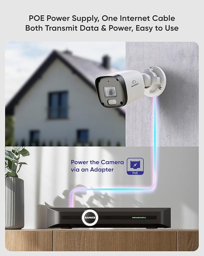 SANNCE 8CH 6MP Surveillance NVR System with 4PCS 2K 3MP HD Weatherproof Cameras with H.265 Video Compression, Smart IR LED, APP Push Alert, Remote Access (with 1TB HDD)