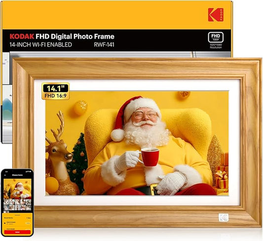 Kodak 14.1 Inch Smart WiFi Digital Picture Frame 1920x1080 Touch Screen, Auto-Rotate, Built in 32GB Memory, Share Photos and Videos for Anywhere Anytime, for Friends and Family (Wood)