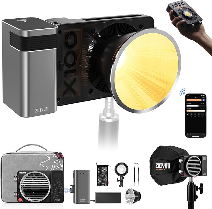 ZHIYUN MOLUS X100 Bi-Color Pro 100W Video Light [Official] V2 Upgraded Version Professional Photography Lighting Portable Continuous Output Lighting 2700K~6500K CRI≥95 TLCI≥97 for Youtuber TT Photog