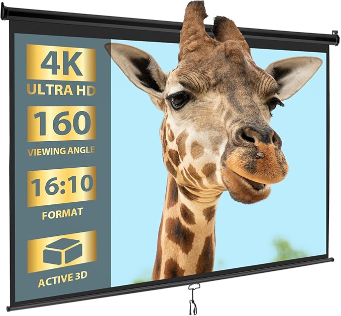 SUPER DEAL 100'' 16:10 HD Projection Screen Foldable Anti-Crease Portable Projector Movie Screen Manual Pull Down for Home Theater Presentation Education Outdoor Indoor Public Display, Black
