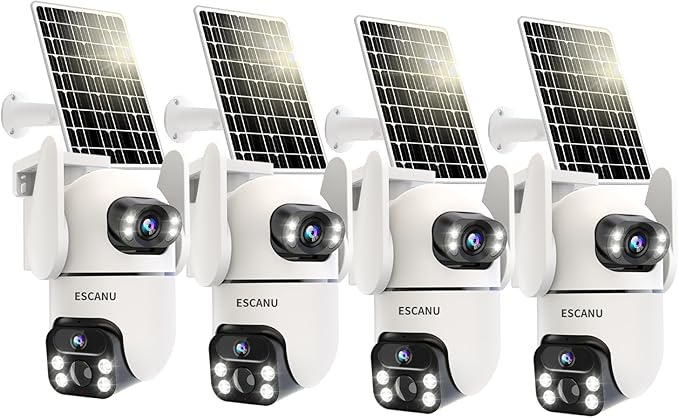 Security Cameras Wireless Outdoor with Dual Lens,Solar Cameras for Home Security with 360° View Pan/Tilt,Night Vision,Waterproof,PIR Alarm,2-Way Audio,SD/Cloud Storage,No Month Fee,2.4GHz WiFi(4 Pack)
