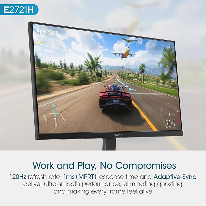 KOORUI 27 Inch QHD (2560x1440) IPS HDR Ultra-Thin Computer Gaming Monitor, 120Hz Refresh Rate, DCI-P3 95%, FreeSync & G-Sync, 1ms MPRT, VESA 100x100mm, Tilt Adjustable for Game and Work