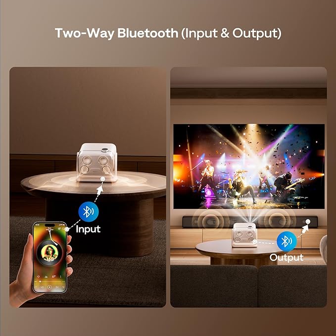 Aurzen BOOM mini Google TV Movie Projector with WiFi and Bluetooth, Voice Control, Family Mode, 20W Dolby Audio, Real-Time Focus, 4K Supported Smart Portable Home Theater Projector Outdoor, Off-white