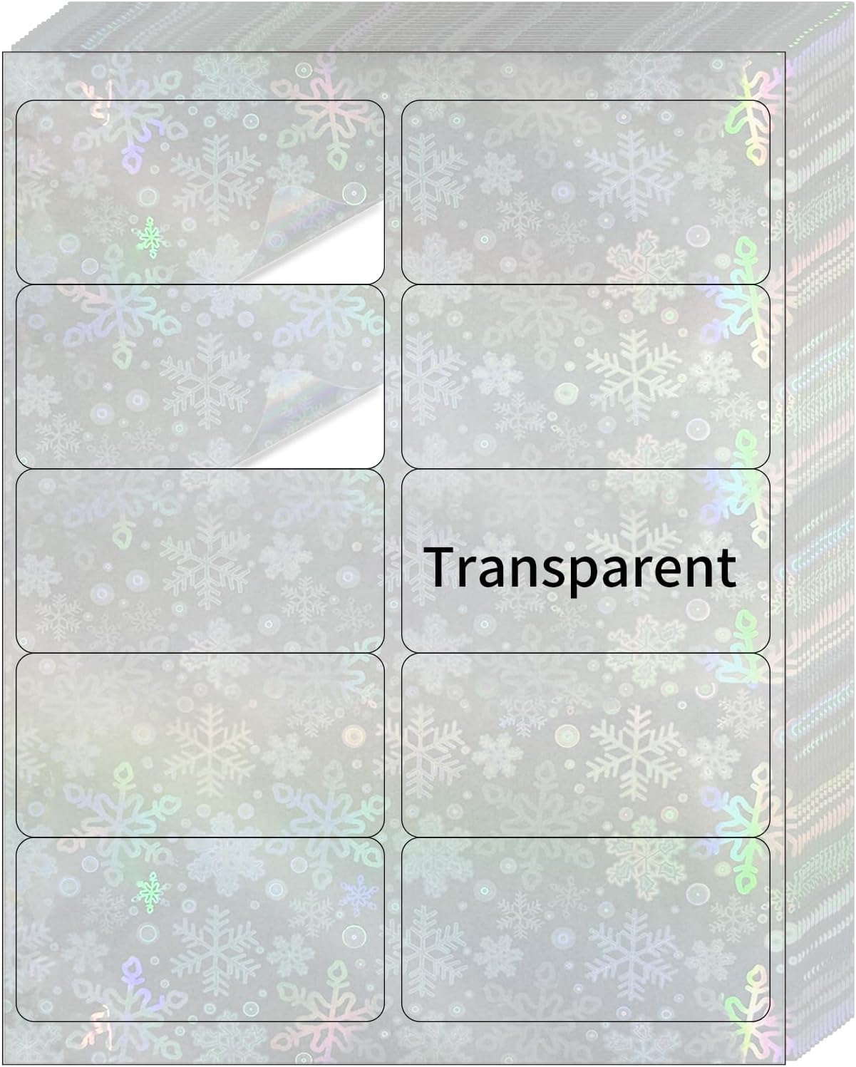 STARLIBOO Transparent Stickers Labels - 2" x 4" Clear Address Labels Mailing Stickers for Laser/Inkjet Printer 8.5"Ã11"- 20 Sheet (Clear Holographic Snowflake)