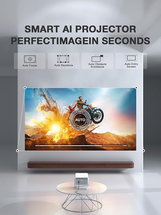 【Compatible with Netflix& 1800ANSI】Smart Projector with WiFi and Bluetooth, Auto Focus & Keystone Protable 4K Projector with Stand,Outdoor Home Theater Projector