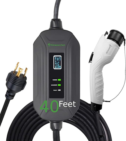 PRIMECOM Level 2 Electric Vehicle (EV) Charger (220V / 240Volt, 16Amp) Portable EVSE Smart Electric Car Charger, 30', 40', and 50 Feet Lengths (NEMA L6-30P, 40 Feet)