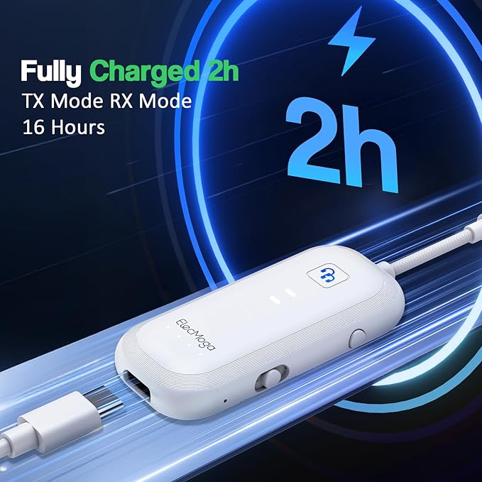 2026 Upgraded Airplane Bluetooth 5.4 Transmitter Bluetooth Adapter, ElecMoga Airplane Travel Essentials Supports 2 AirPods or Headphones, 2-in-1 AUX Wireless Transmitter Receiver for TV, Car, White