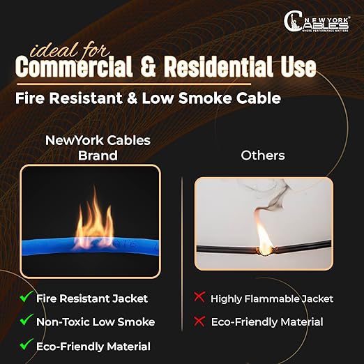 NewYork Cables | CAT6 Plenum Cable 1000ft UL/ETL Listed, 100% Pure Copper, UTP, 550MHz, 23AWG, 4Pair 10GB Ethernet Cable | Certified CMP-Rated Fire-Resistant (1000ft, Pure Copper UL Listed, Blue)