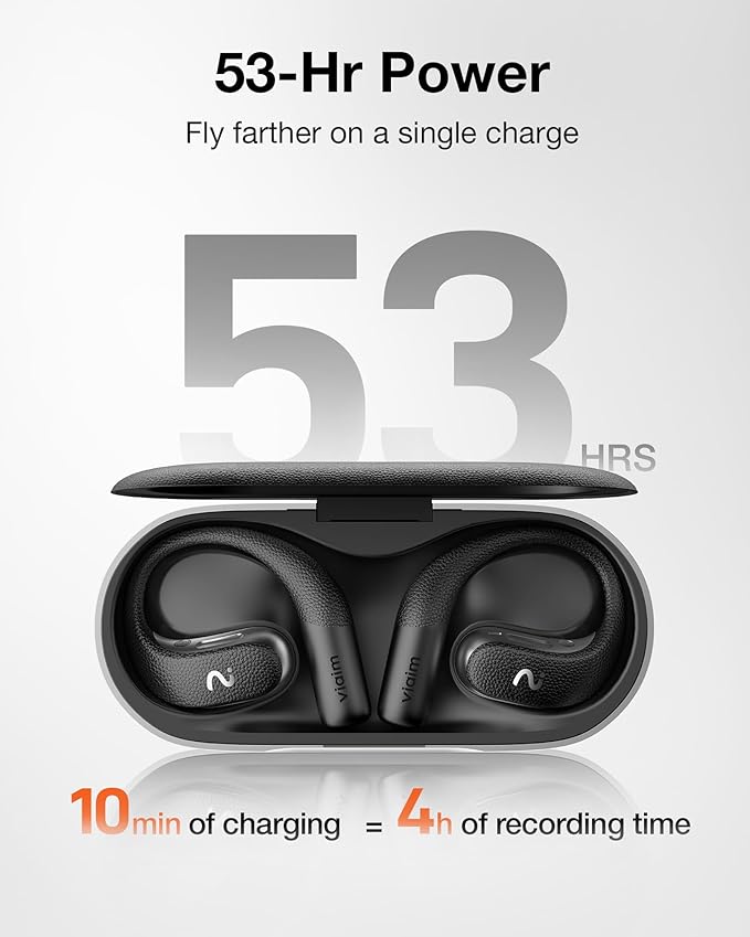 OpenNote AI Voice Recorder – Open Ear Headphones with FlashRecord, Call Recording, Real-Time Transcription, Translation, AI Assistant, for Students, Professionals & Interview Recording, Black