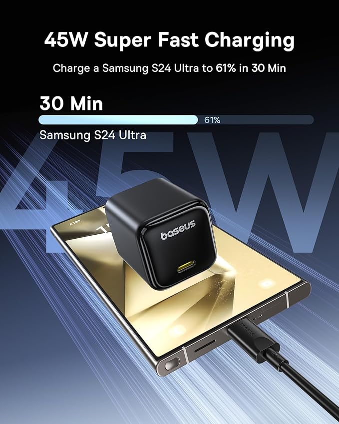 Baseus 45W USB C Charger Block, 2 Pack PPS Fast Charger Type C with USB-C Cable for iPhone 17/16/15 Series, iPad, Galaxy S24 Ultra and More Series
