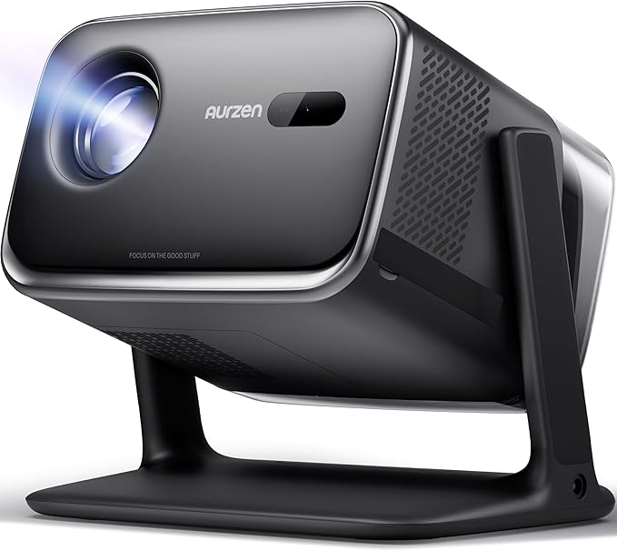 Aurzen BOOM mini Google TV Movie Projector with WiFi and Bluetooth, Voice Control, Family Mode, 20W Dolby Audio, Real-Time Focus, 4K Supported Smart Portable Home Theater Projector Outdoor, Black