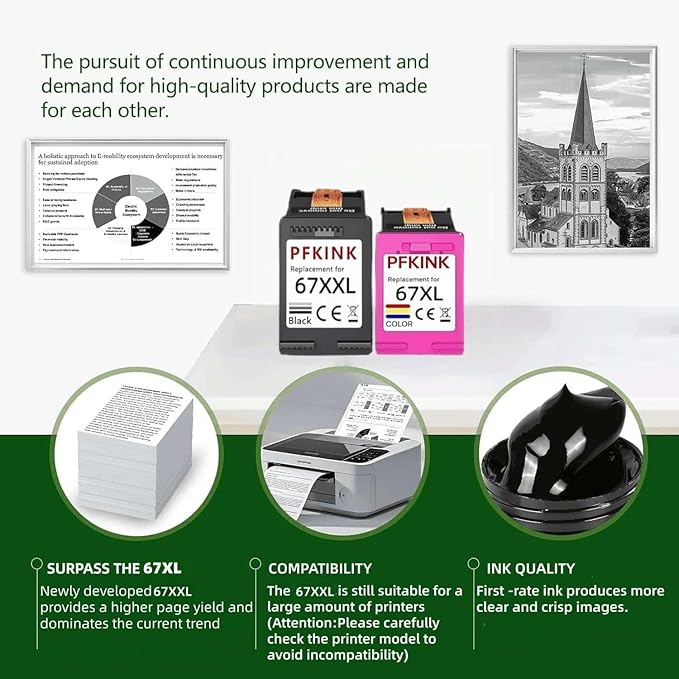 67XXL Ink Cartridge Replacement for Ink 67, 67xl Ink Cartridges Combo Pack Compatible with deskjet 4100 4100e 4152e 4155 4155e Envy 6000 6055e 6055 6400 6458 6458e 6452 6455e Printer(2PACK)