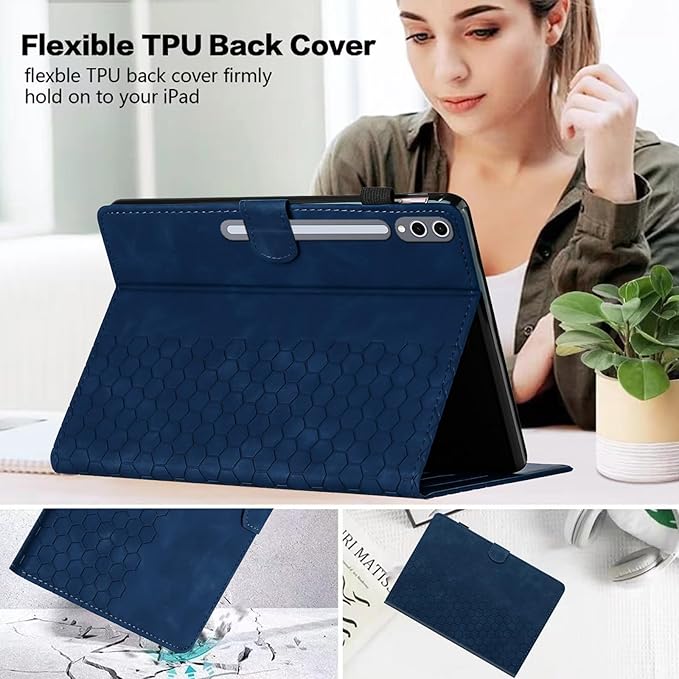 Case for Samsung Galaxy Tab S10 Plus 2024/ S9 FE Plus 5G 12.4 Inch 2023, Multi-Angle Viewing Smart Stand with Pocket Auto Wake/Sleep PU Leather Tablet Cases Flip Folio Cover Blue