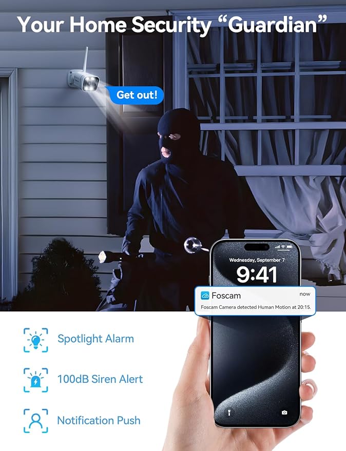 FOSCAM 4K 8MP Security Cameras Wireless Outdoor, 5GHz&2.4GHz WiFi Surveillance Camera for Home Security Outside, 120° FoV, 20x Zoom, AI Detect Human/Vehicle (8MP WiFi Cam(2pack))