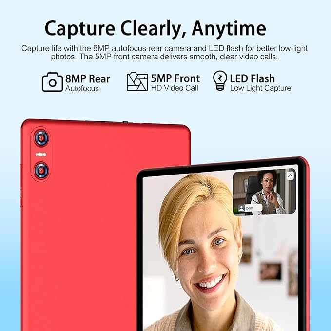 2025 Android 15 Tablet with Keyboard, 10.1 Inch Tablets FHD Display 30GB RAM 64GB ROM 1TB Expand, Octa-Core 2.0GHz, Widevine L1, 6000mAh Battery, 5G WiFi & GPS, Gemini AI, 2-in-1 Tableta PC - Red