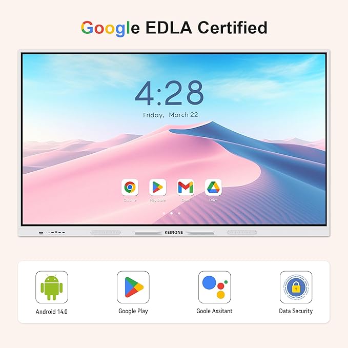 Interactive Smart Board for Classroom, 55” 8+128 GB Electronic Digital Whiteboard Built-in Google EDLA-Certified Android 14 OS - 4K Touchscreen Smartboard for Home Office School Studio Display