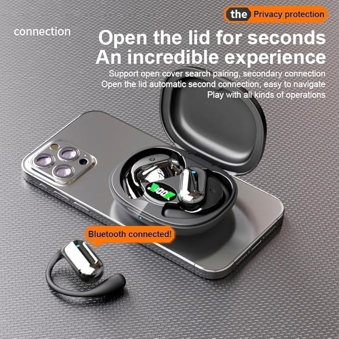 Open Ear Bluetooth 5.4 Headphones, Wireless Earbuds Sport Over Earphones Built-in Mic with Ear Hooks 50H Playtime Ear Buds LED Display Charging Case, Waterproof Design for Running Fitness, Black